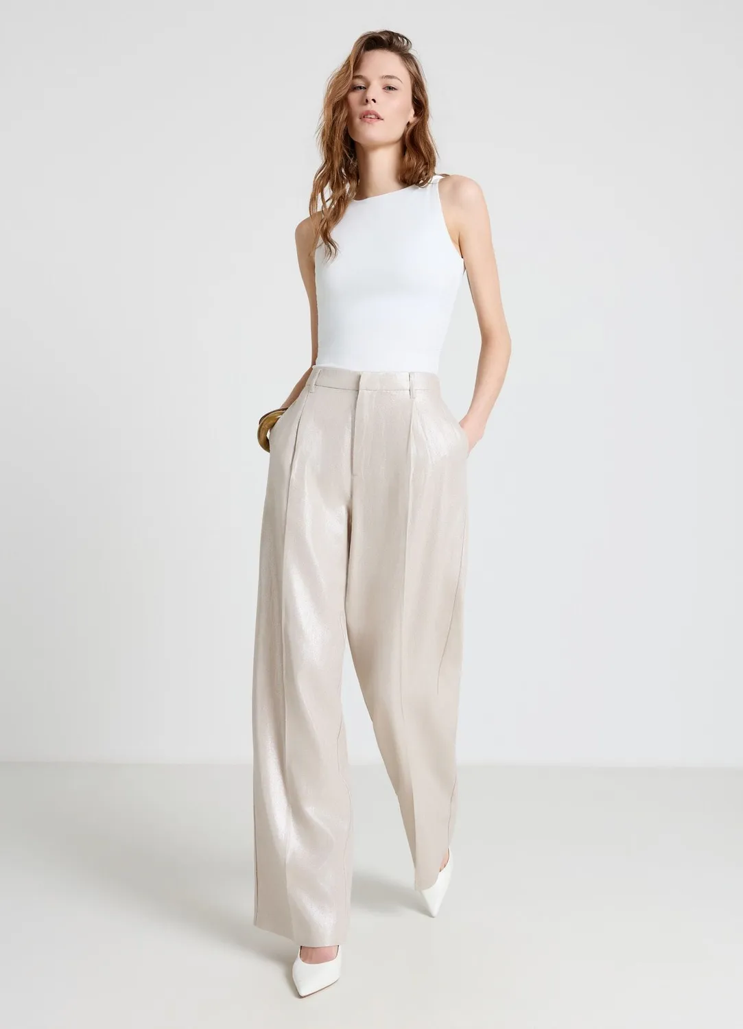 Calliope pantalon palazzo enduit femme taille haute