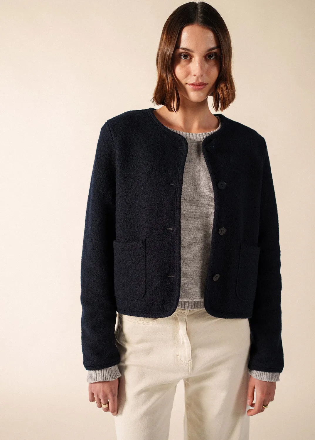 Saint James Jura veste navy laine bouillie femme