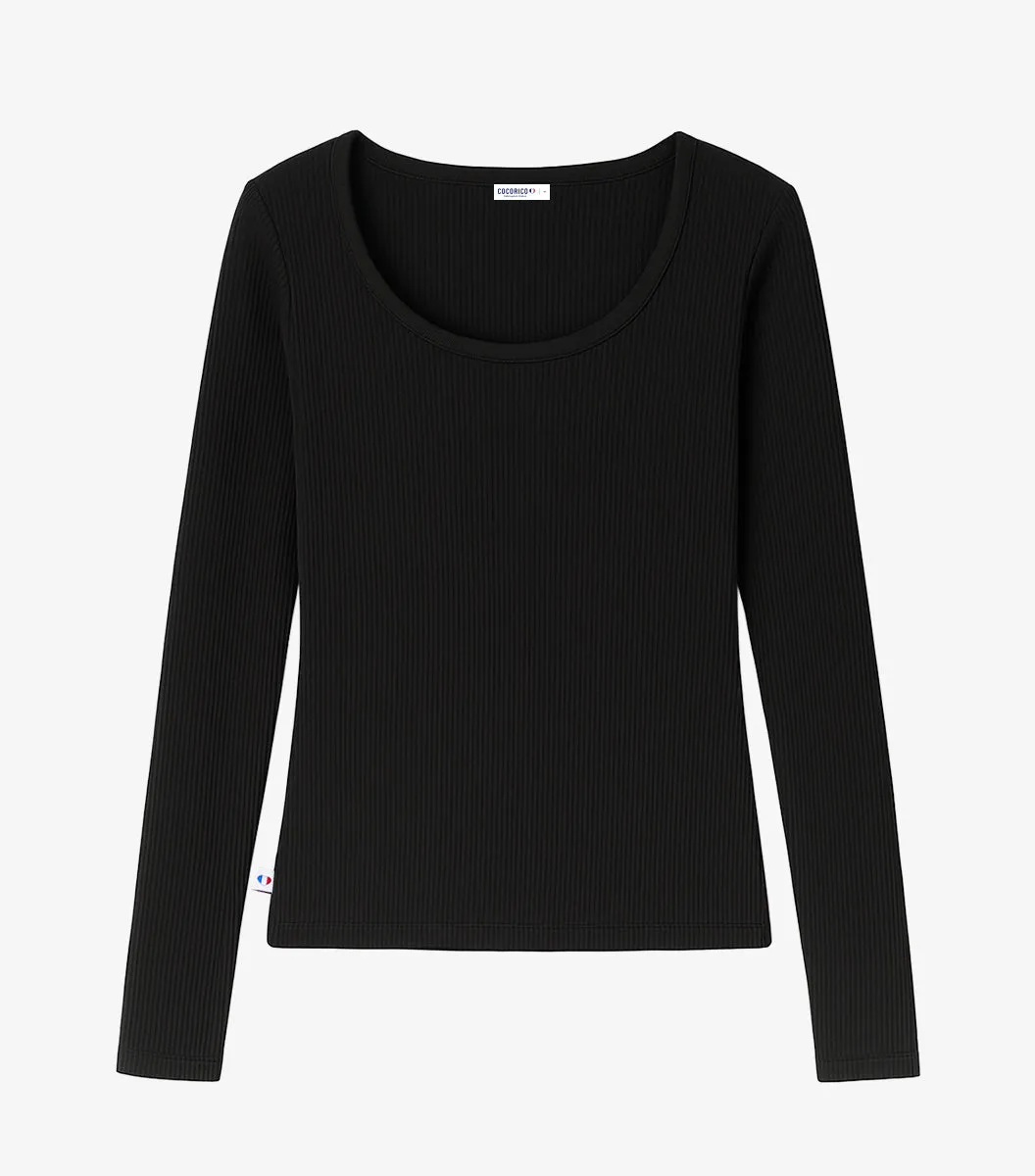 Cocorico Intemporel t-shirt côtelé femme noir manches