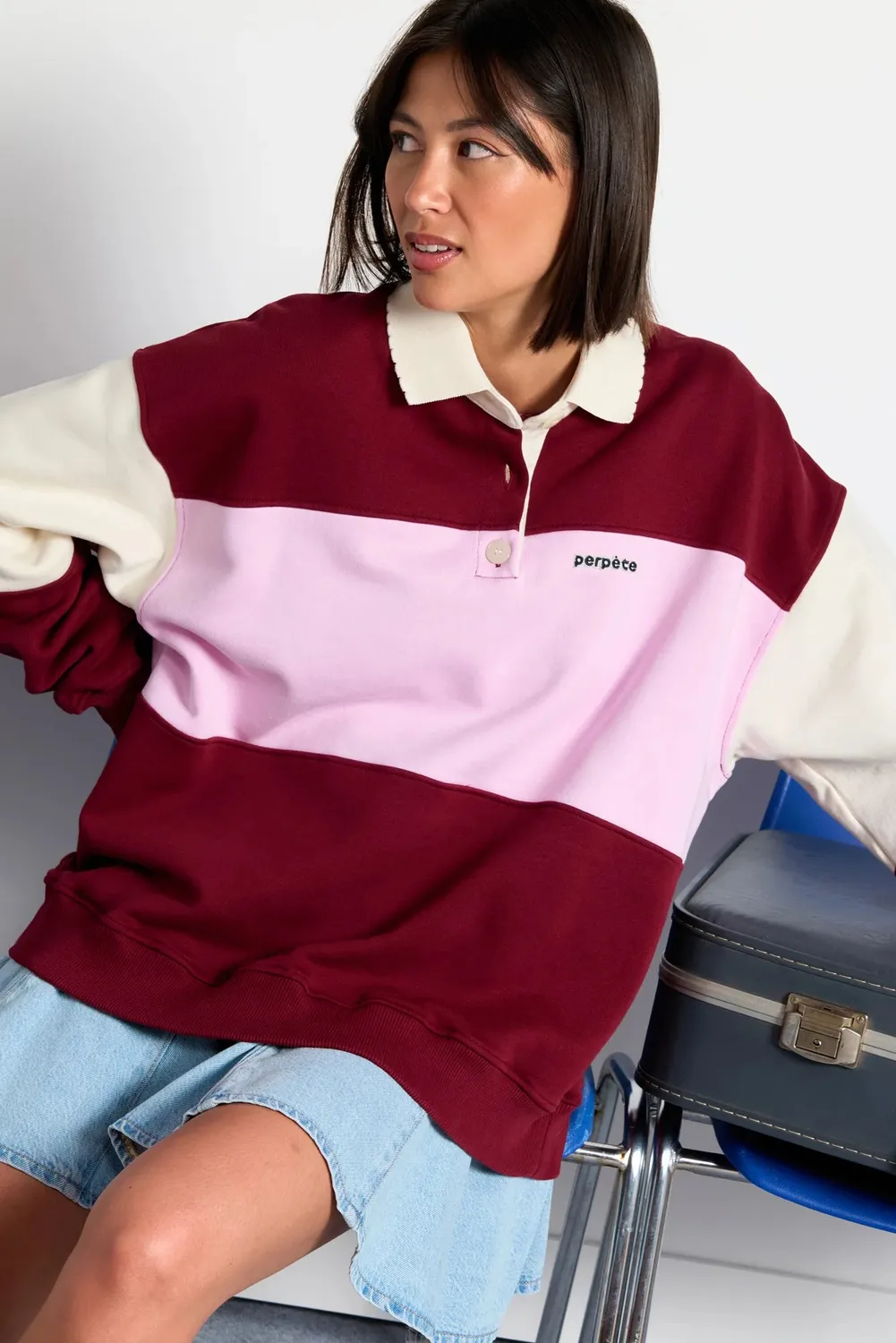 Perpète Linda sweat bordeaux coton bio oversize
