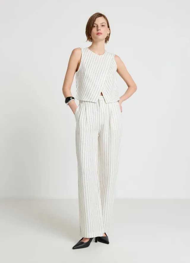 Calliope pantalon palazzo femme rayé en lin taille S