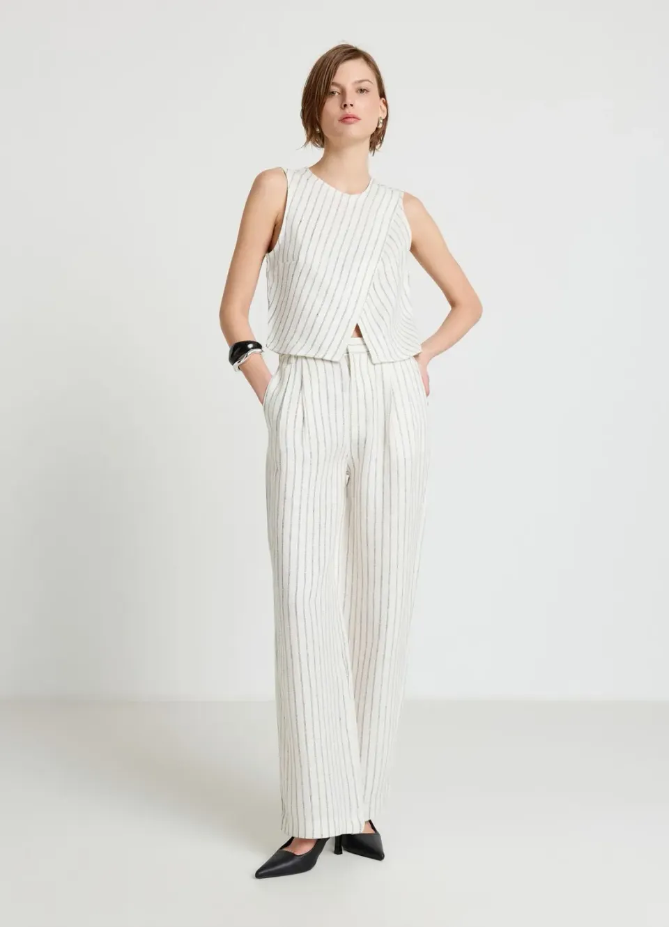 Calliope pantalon palazzo femme rayé en lin taille S