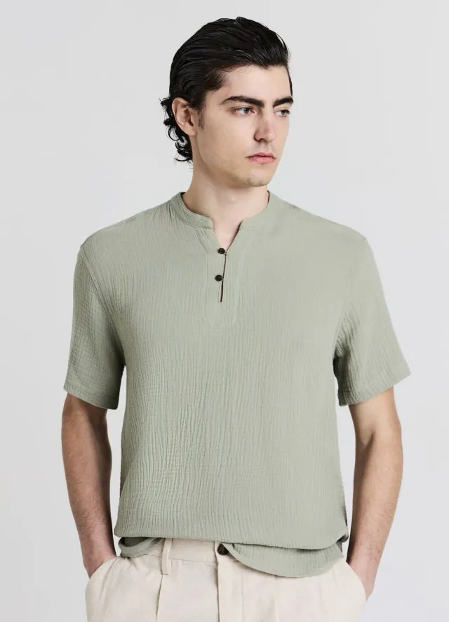 Calliope Chemise homme manches courtes coton gaufré