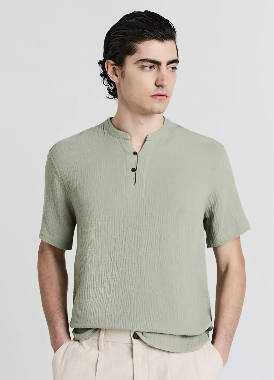 Calliope Chemise homme manches courtes coton gaufré