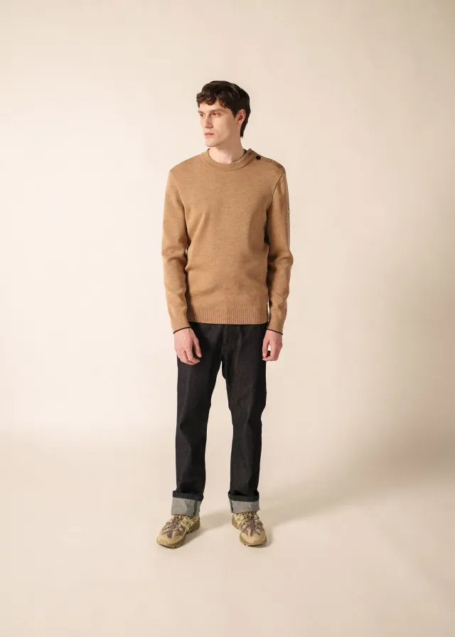 Saint James Rives pull beige foncé laine homme