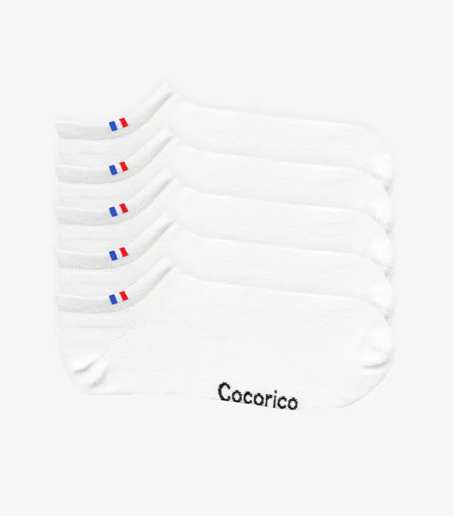 Cocorico Pack Invisible chaussettes femme blanc x5 coton