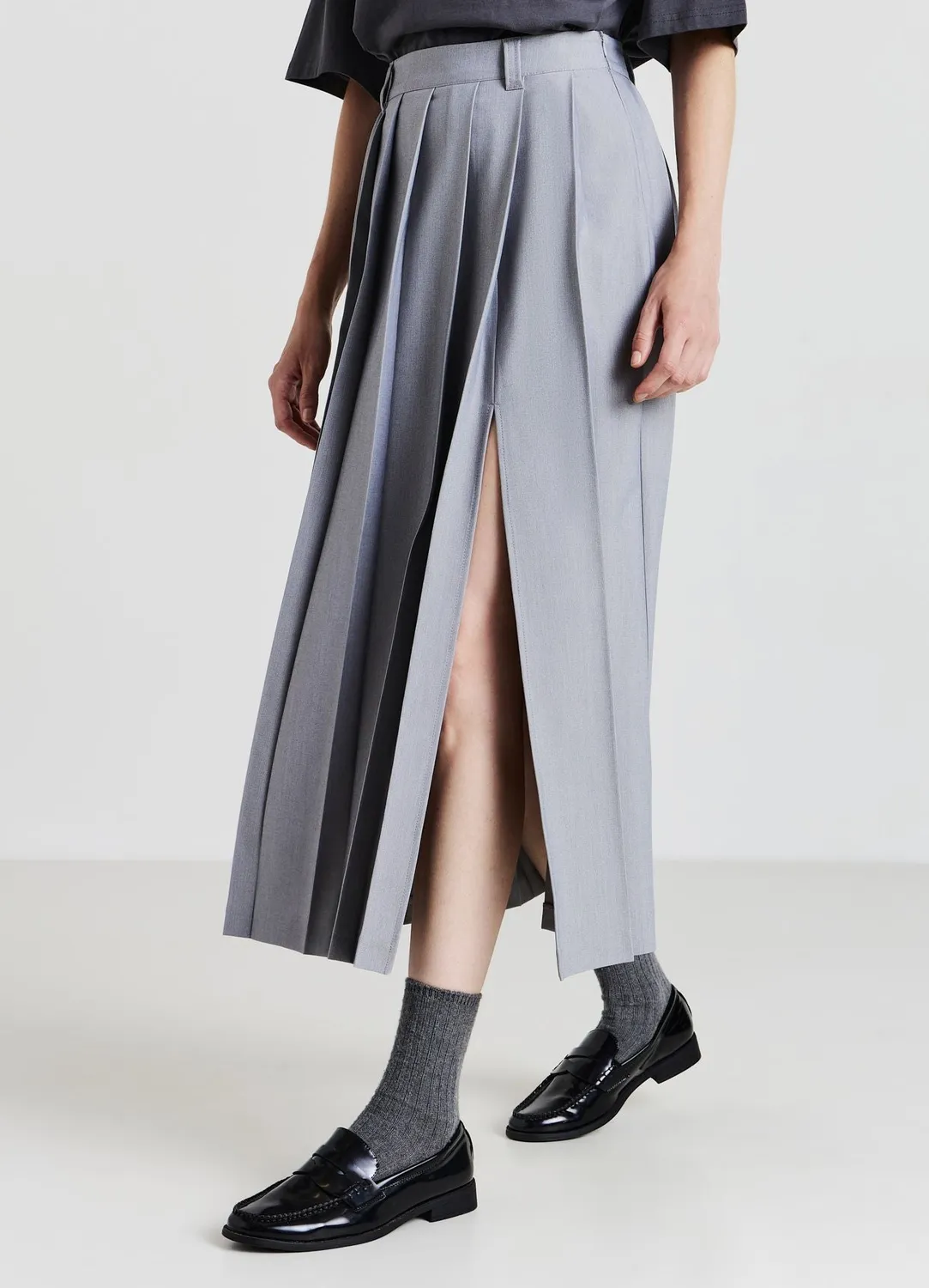 Calliope Jupe plissée midi fendue taille haute