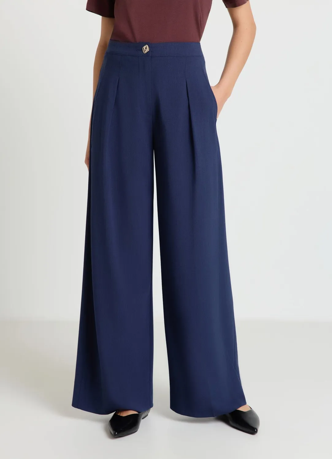 Calliope pantalon palazzo femme pinces uni
