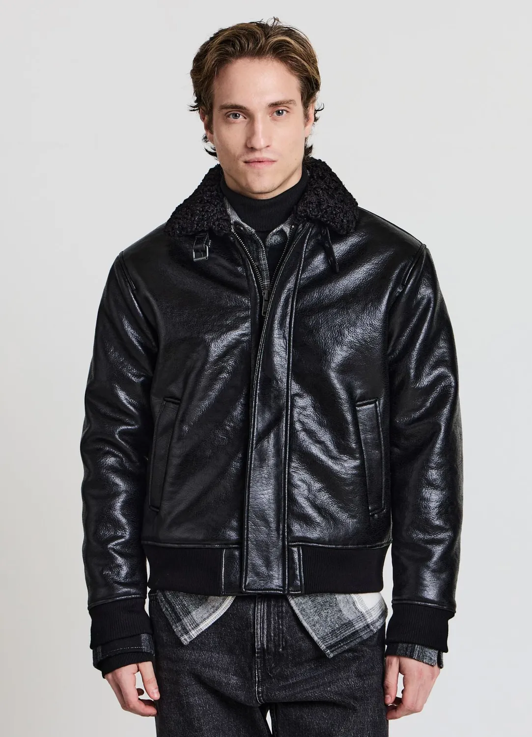 Calliope effet mouton blouson homme simili cuir