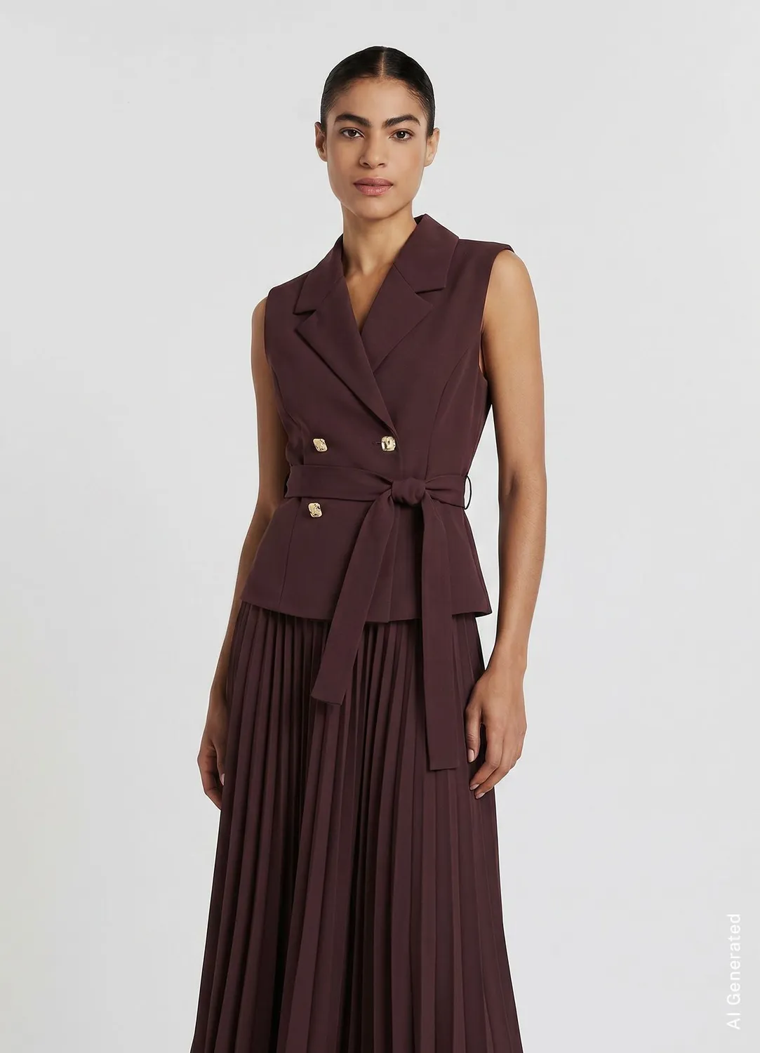 Calliope robe gilet plissée boutonnée femme à ceinture