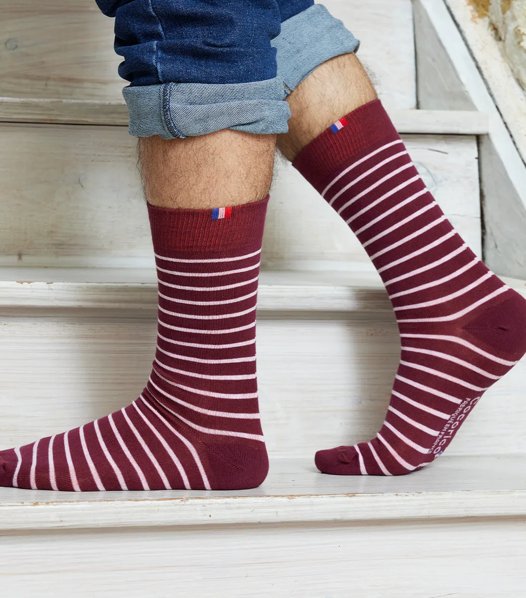 Cocorico chaussettes homme bordeaux rayées coton