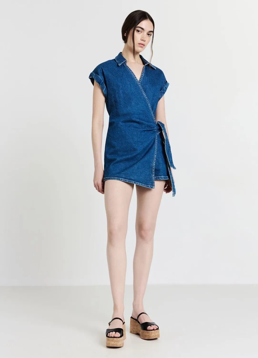 Calliope Combishort Femme Denim Manches Courtes