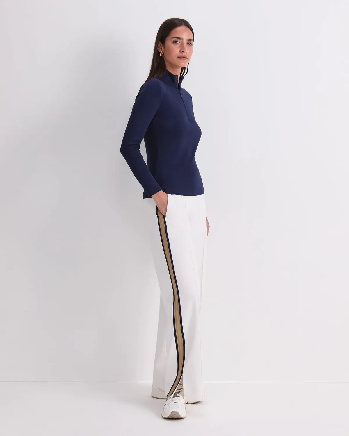 Sportscraft Lucy Zip Funnel Neck top camel coton