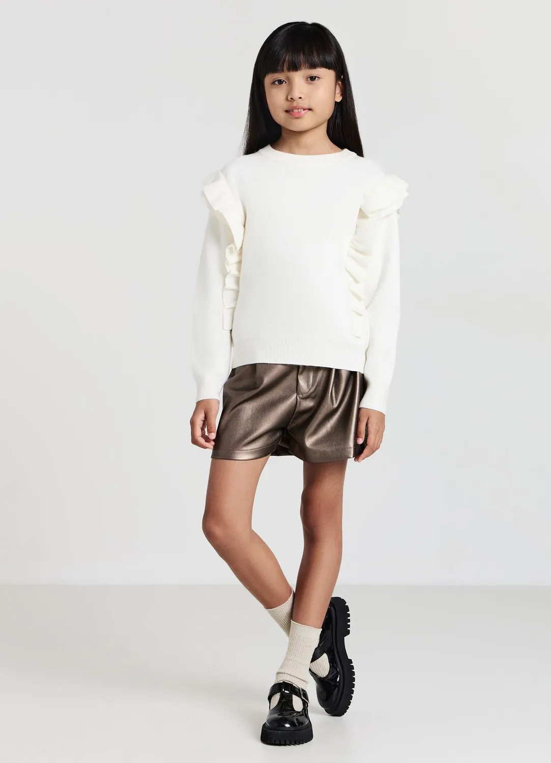 Calliope short simil cuir fille bouton noir