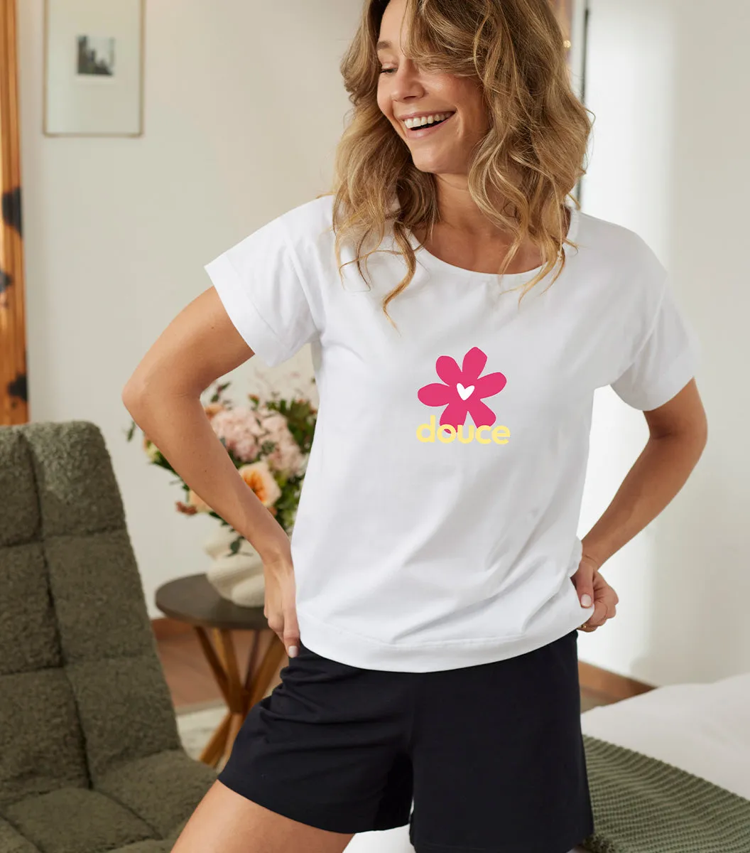 Cocorico Douce Ensemble pyjama femme blanc noir coton