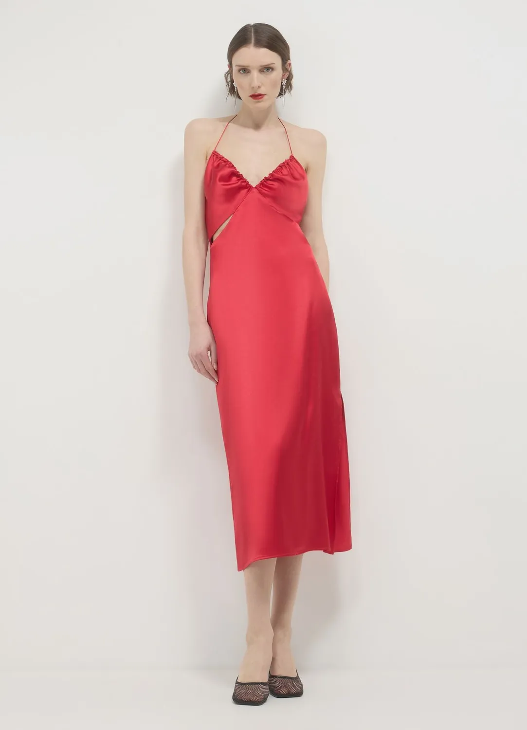 Calliope robe longue satinée femme cut out tour de cou