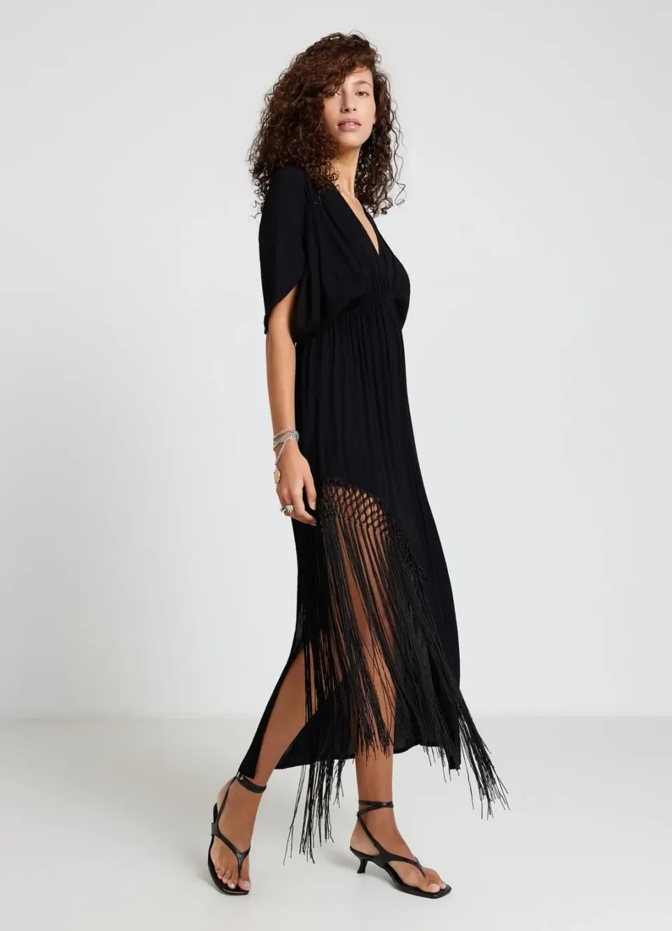 Calliope robe longue portefeuille femme franges kimono