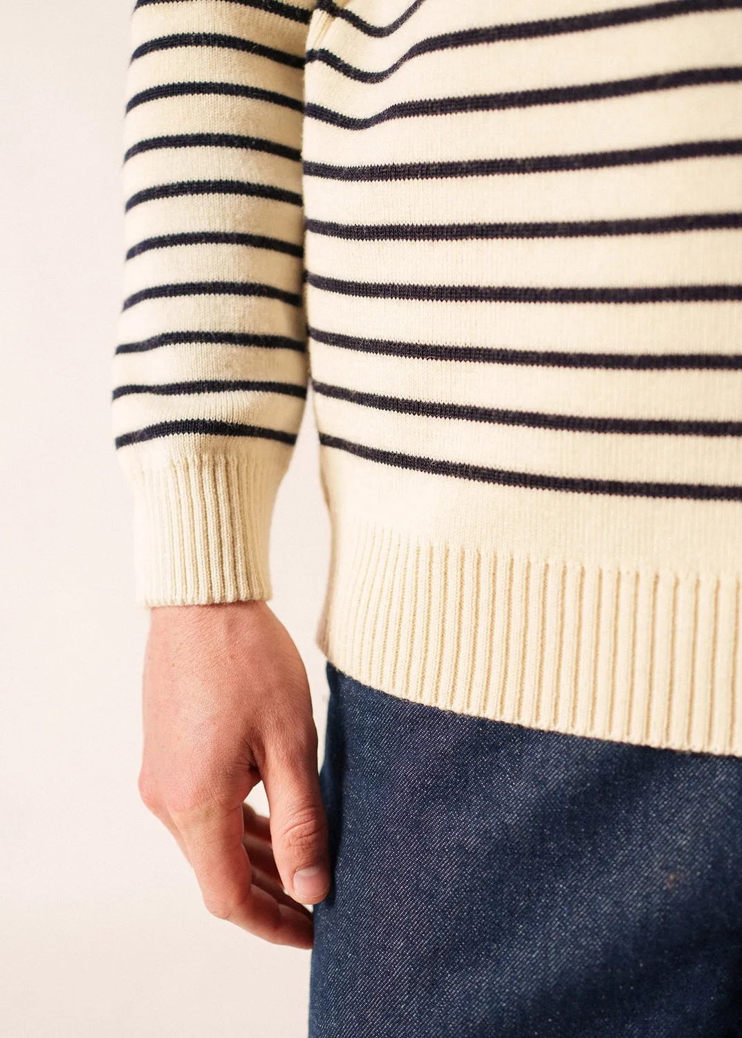 Saint James Binic pull marin écru/marine pure laine