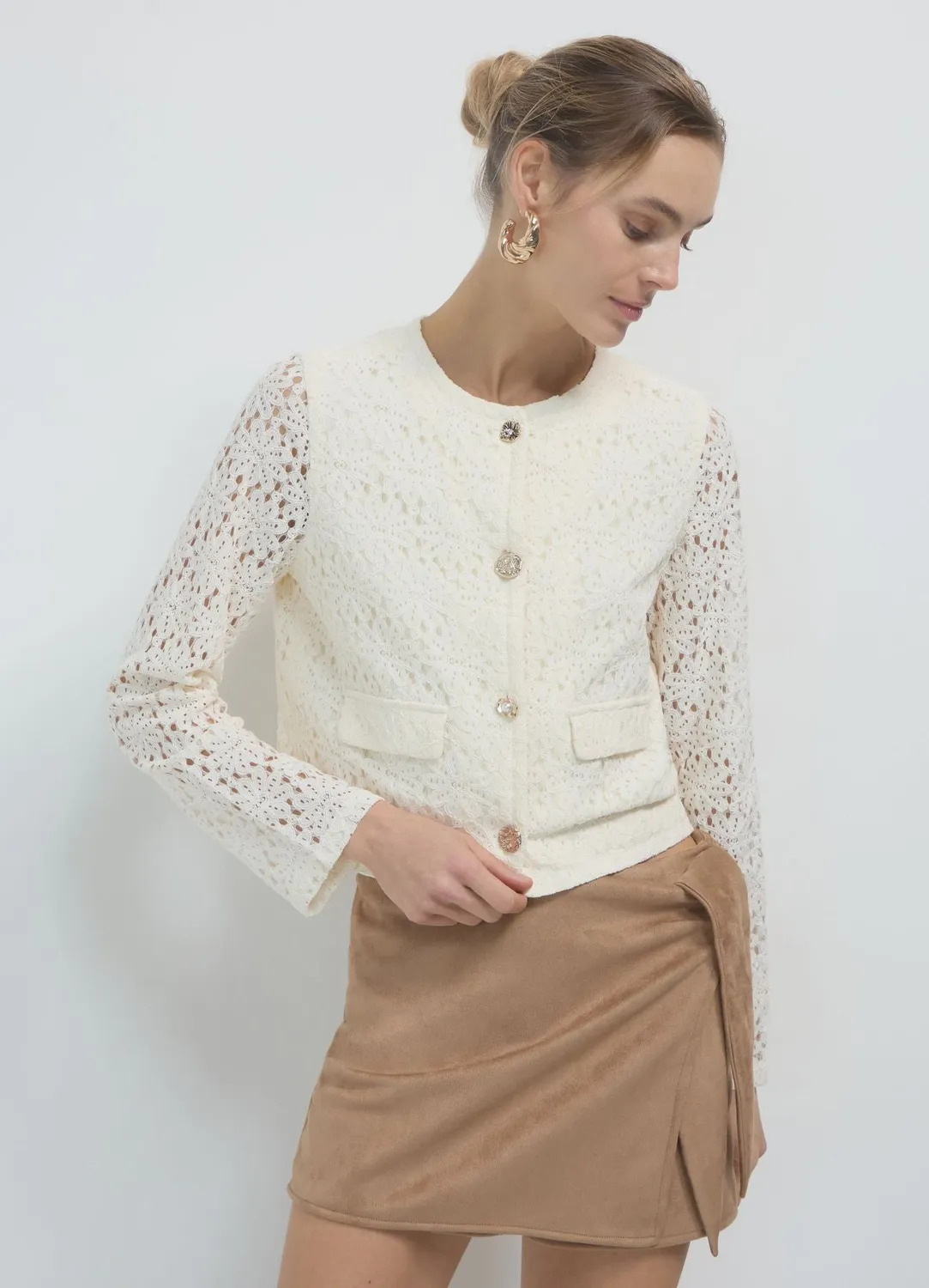 Calliope veste femme macramé boutons