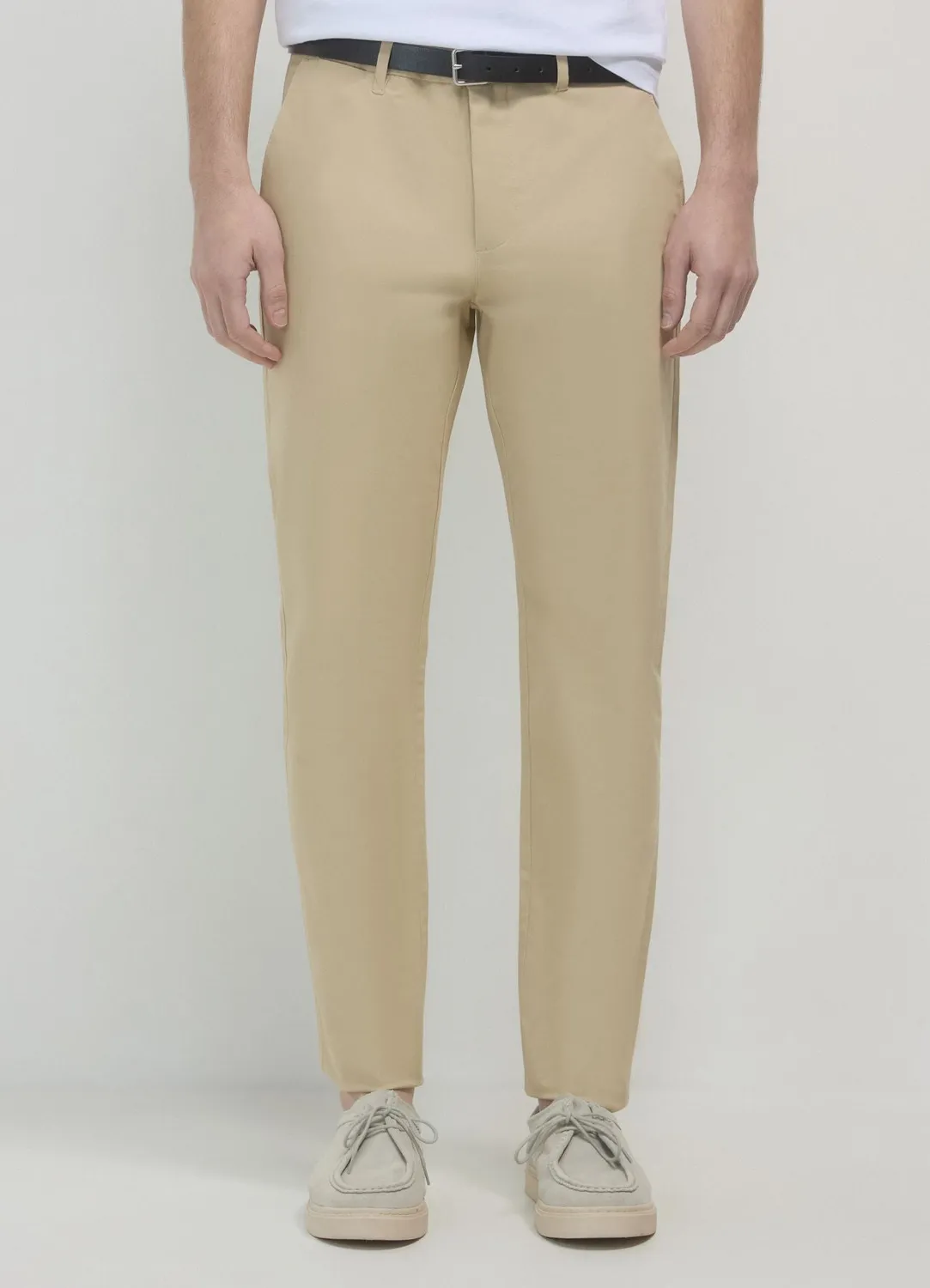 Calliope uni chino pantalon coton coupe droite
