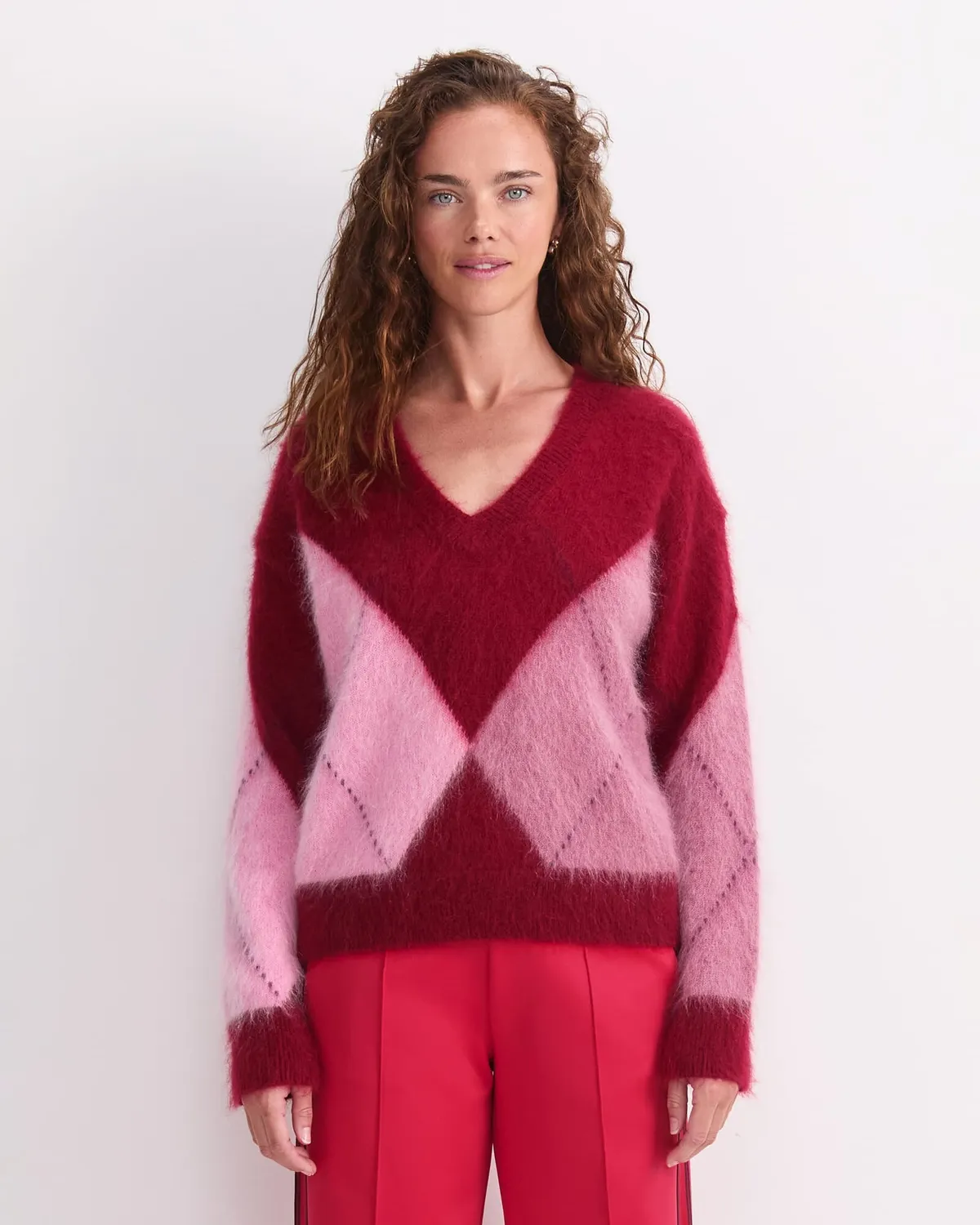 SPORTSCRAFT Tatiana pull mohair argyle col V femme