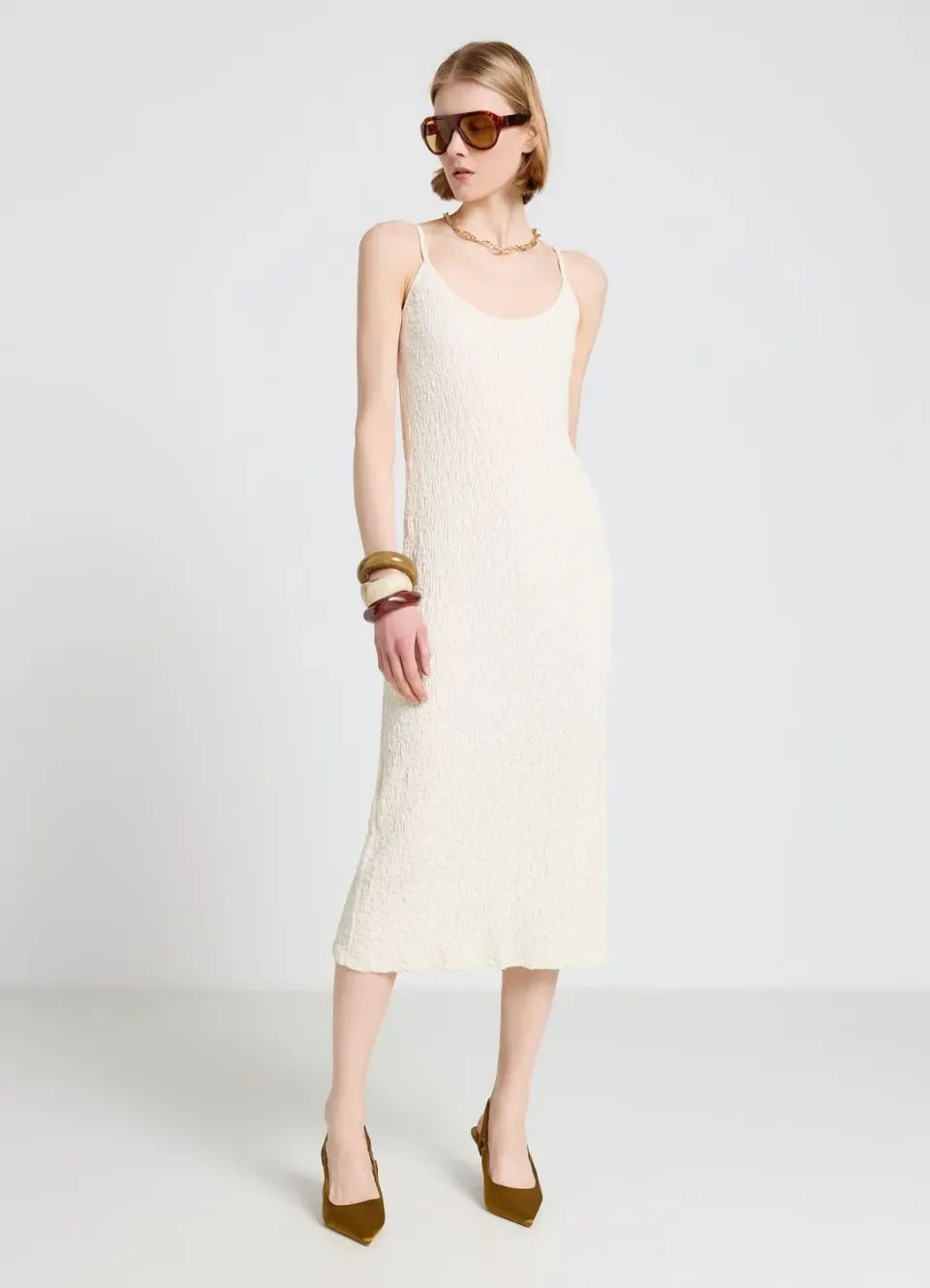 Calliope Atelier robe longue tubino effet froissé bretelles