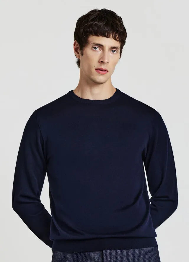 Calliope pull homme col rond uni laine regular