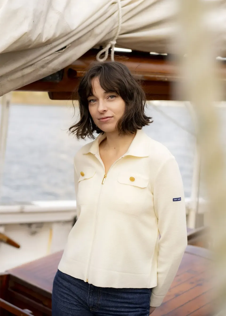Saint James Richelieu veste écume laine Marine