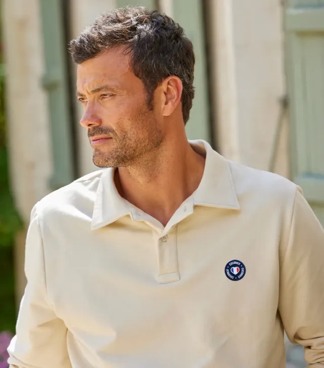 Cocorico Blason sweat polo homme beige coton