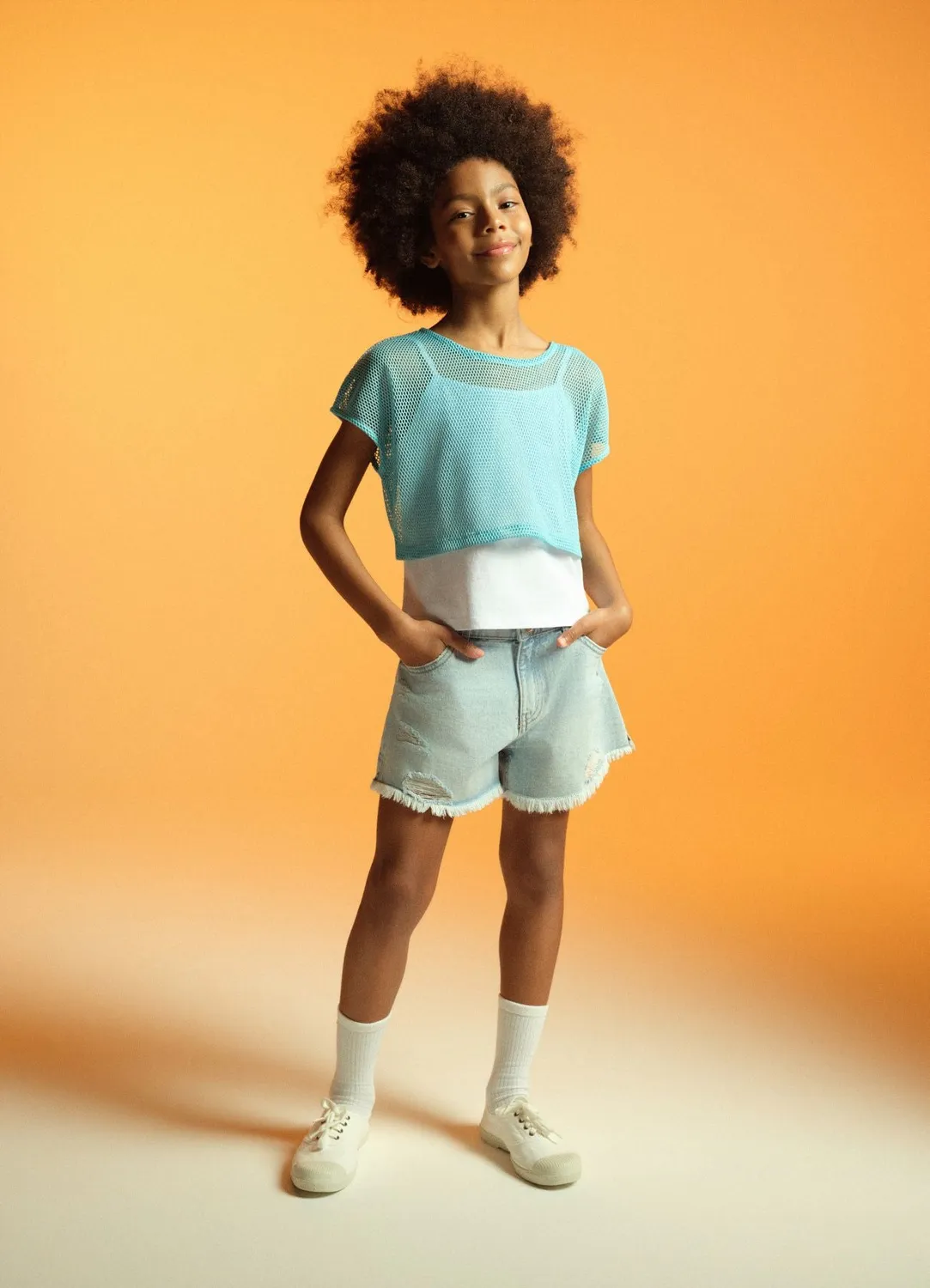 Calliope Mom short jean fille franges délavé