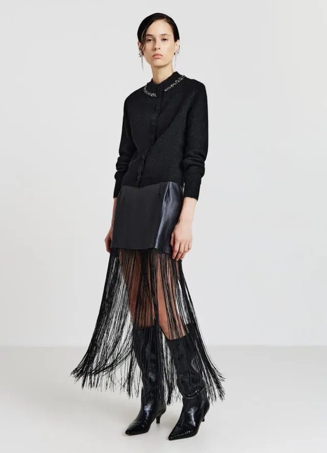 Calliope jupe effet cuir franges femme droite