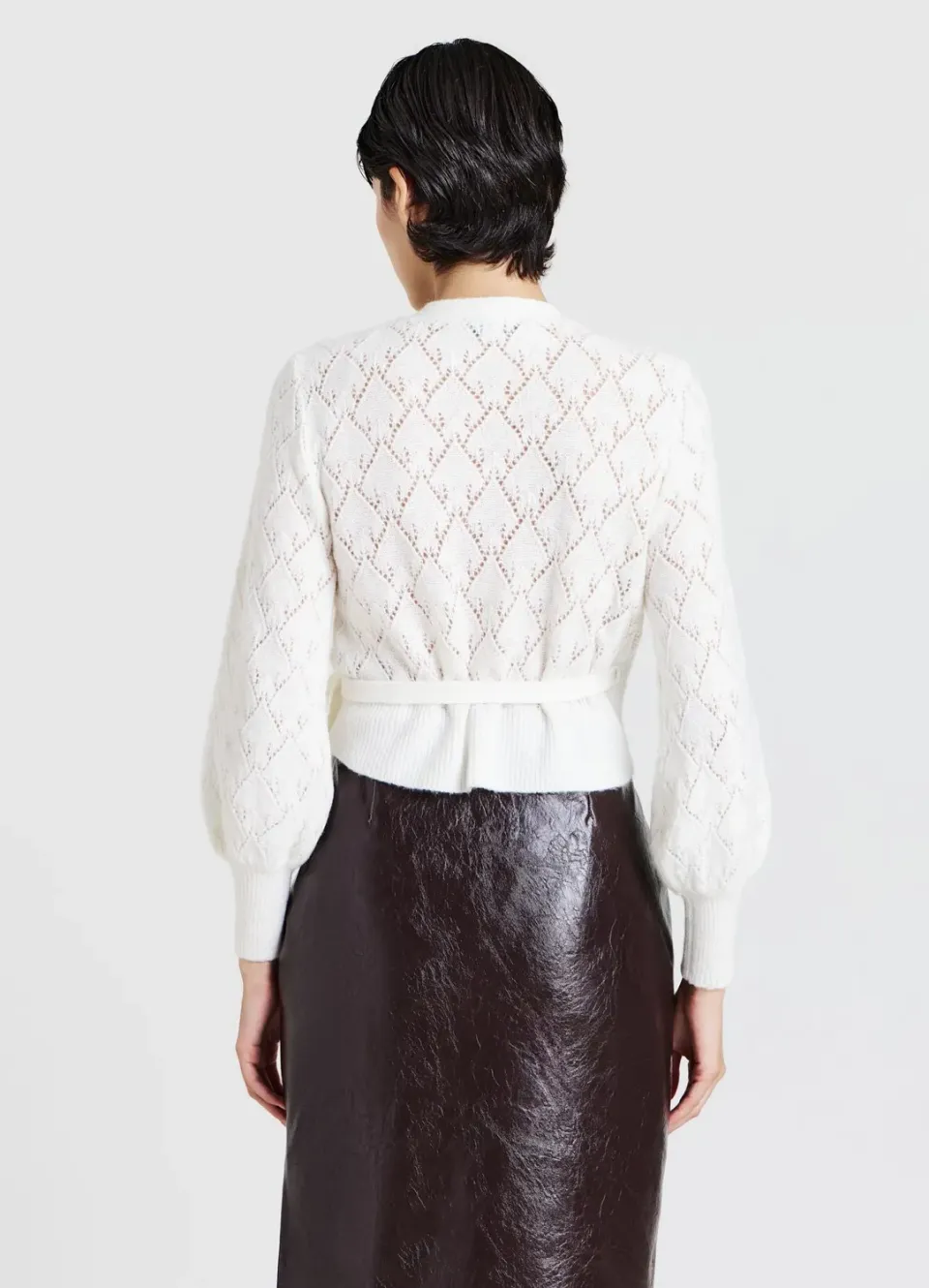 Calliope pull col V ajouré nœud femme manches longues