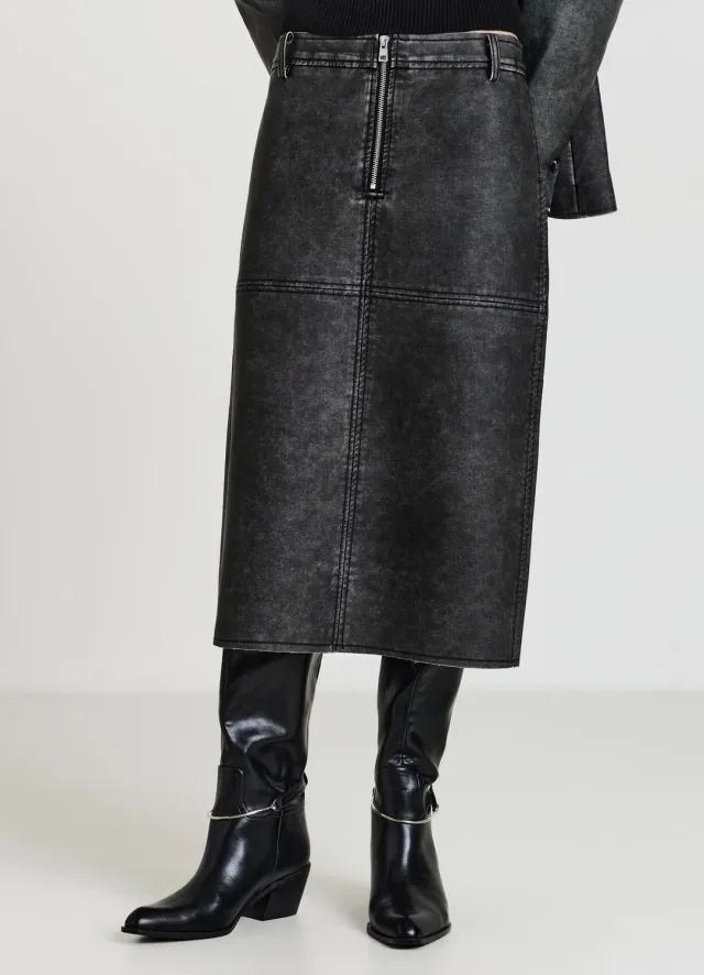 Calliope jupe midi femme simili cuir fente avant