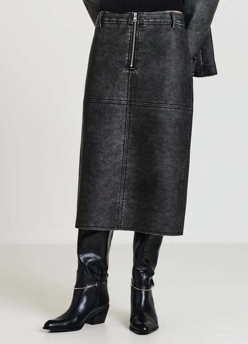 Calliope jupe midi femme simili cuir fente avant