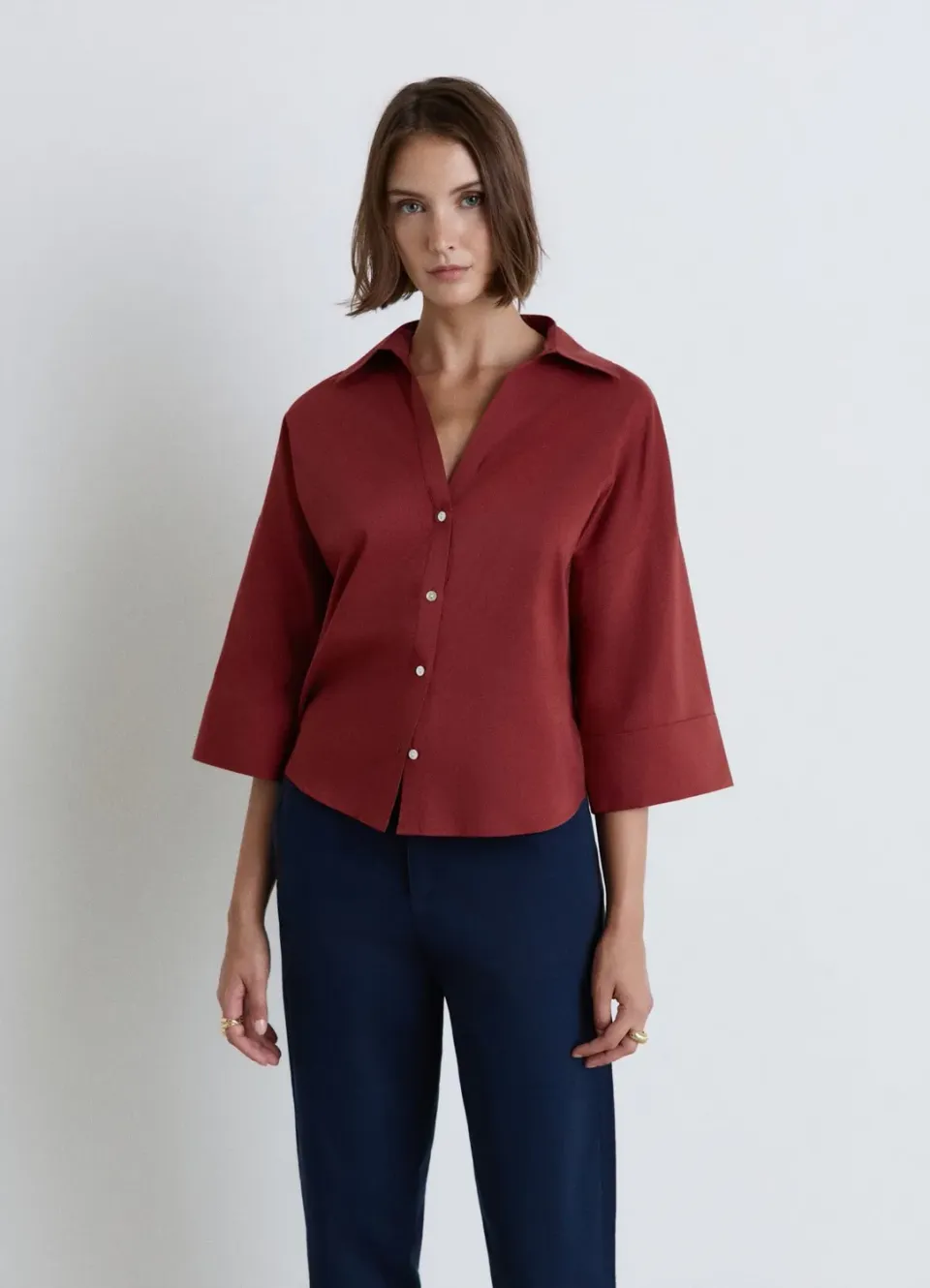 Calliope chemise femme col V unie ample