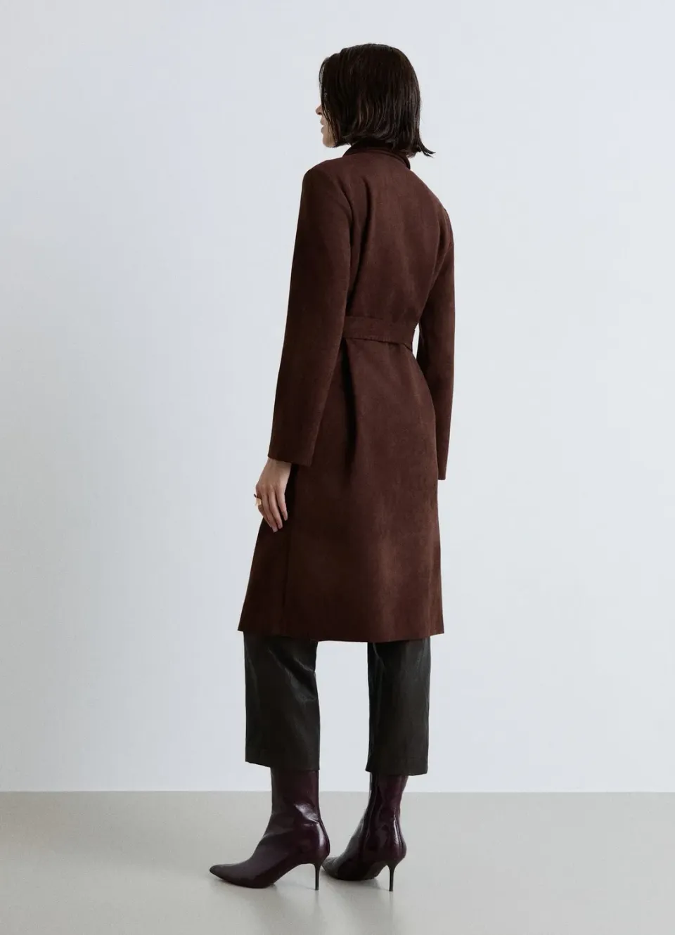 Calliope manteau femme effet suède long à ceinture
