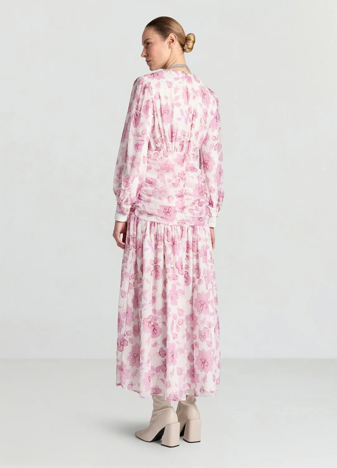 Calliope Atelier robe midi fleurs manches longues