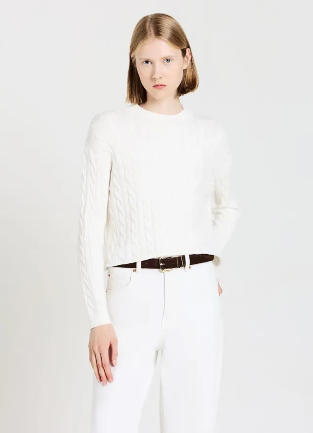 Calliope pull crop torsades femme manches longues