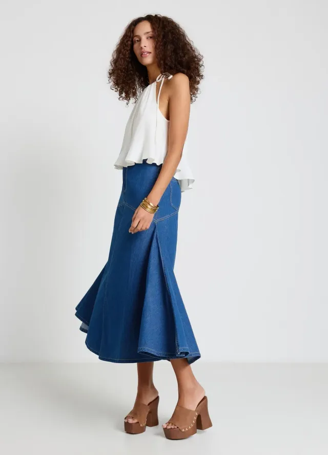 Calliope Denim jupe longue femme évasée à surpiqûres