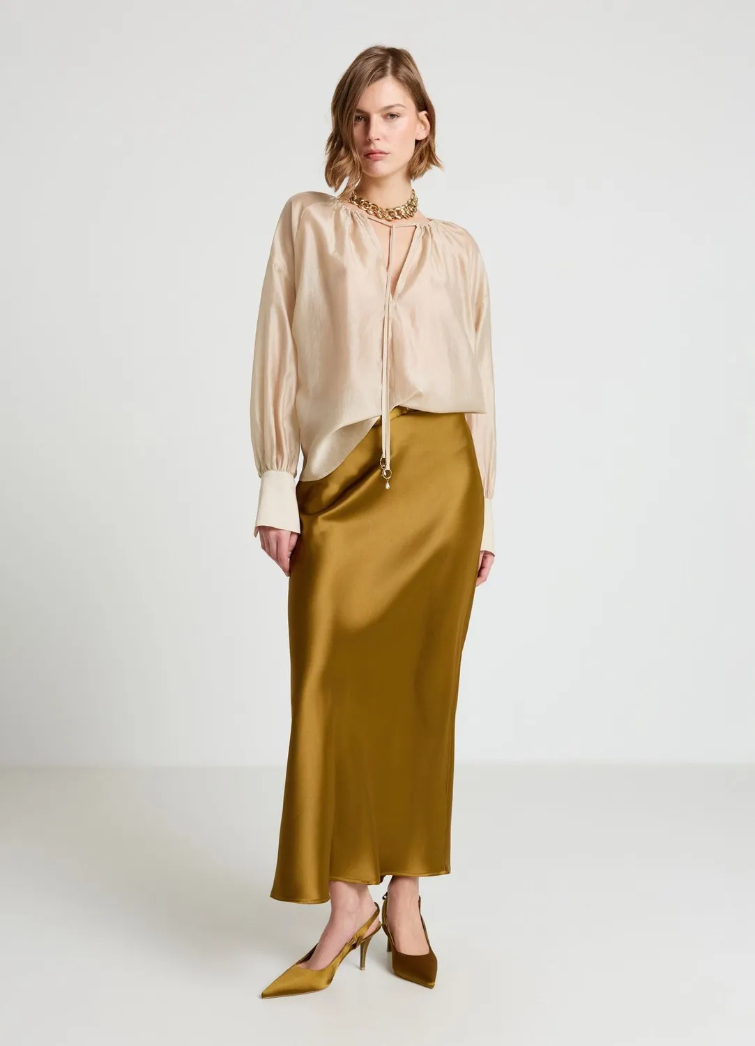 Calliope jupe midi femme satin ceinture XS