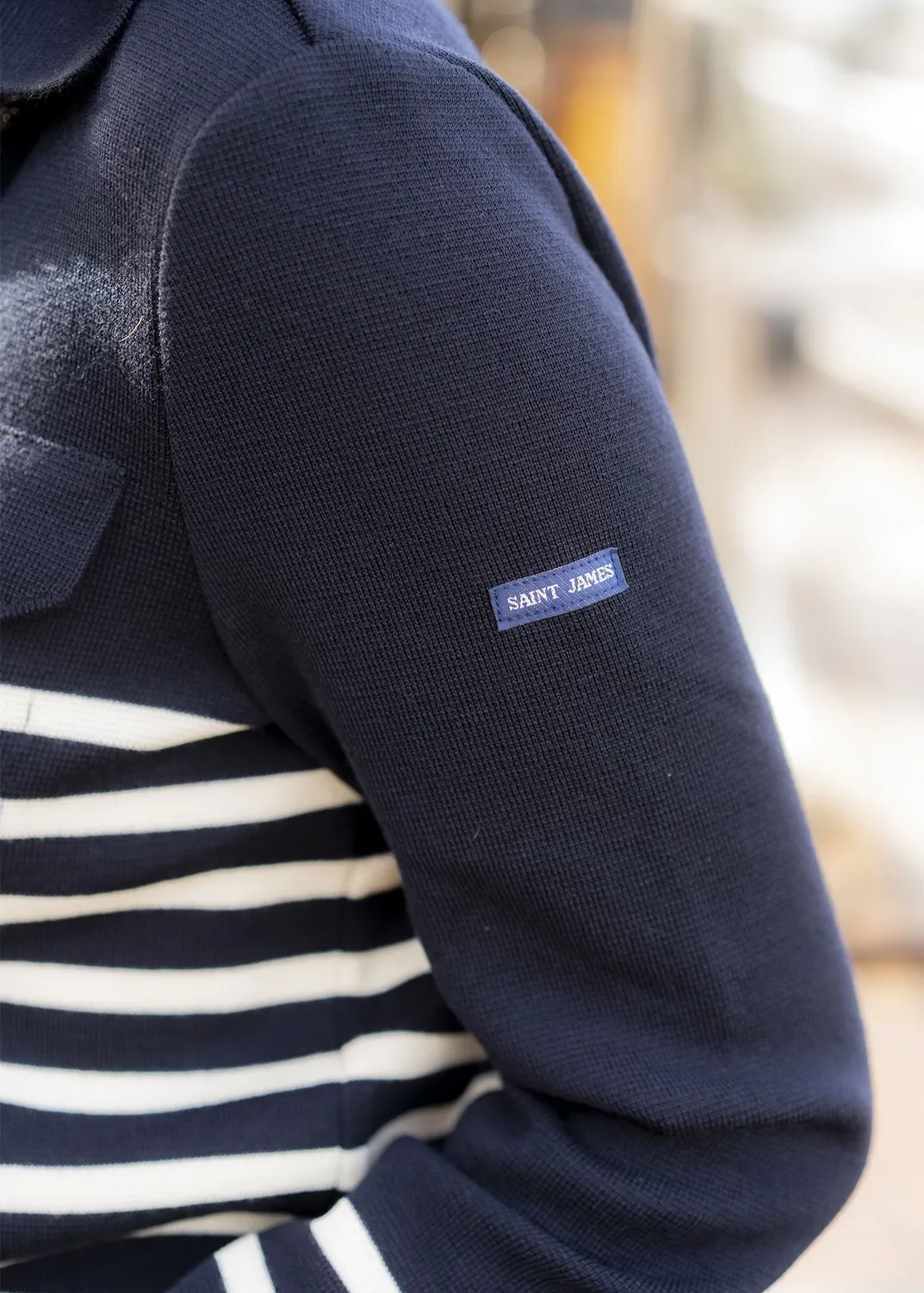 Saint James Richelieu veste navy écume laine col polo
