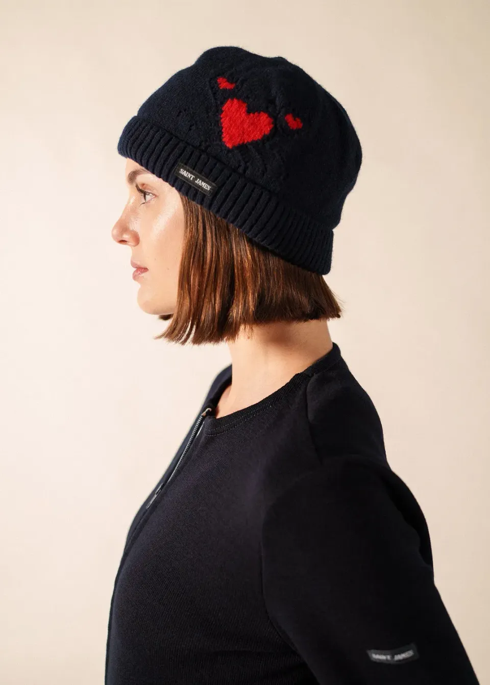 Saint James Portune bonnet navy tulipe 100% laine
