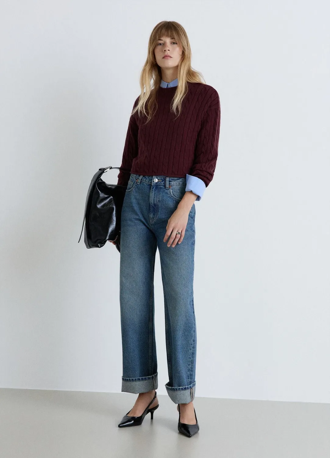 Calliope Pull crop torsadé col rond femme uni