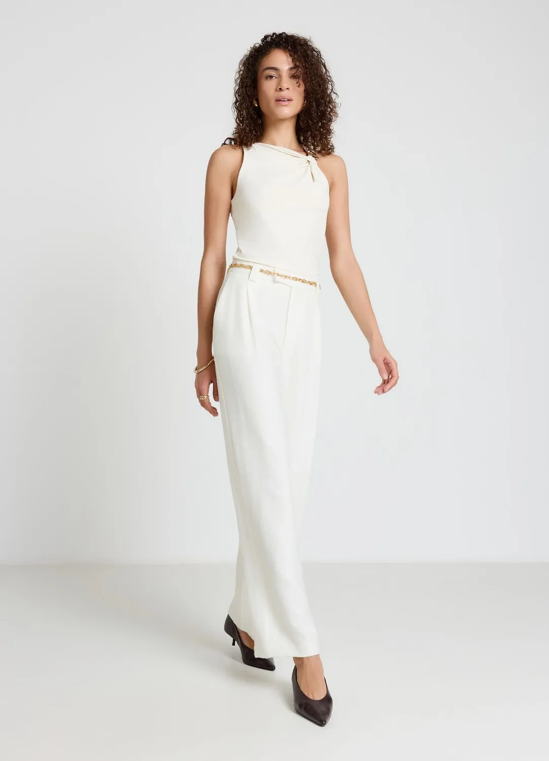 Calliope top drapé femme boucle fleur dorée
