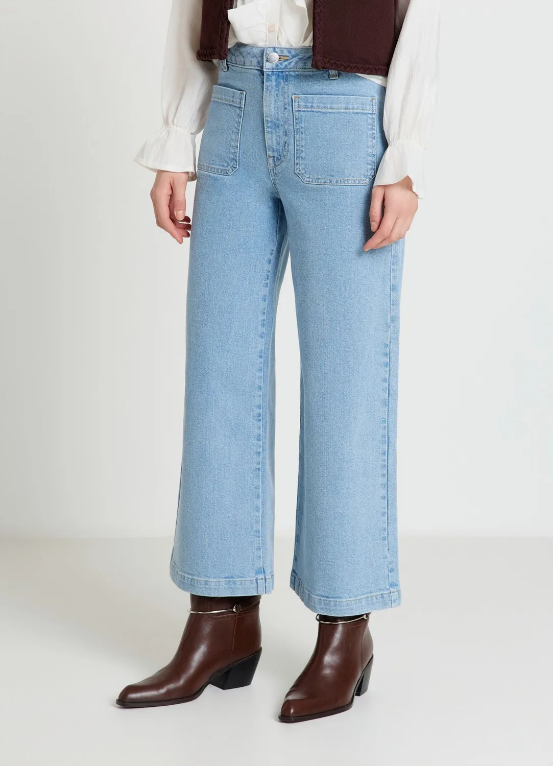 Calliope Jean culotte femme large cropped taille moyenne denim