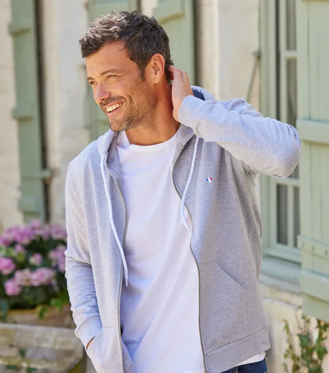 Cocorico Iconique sweat zippé homme gris coton