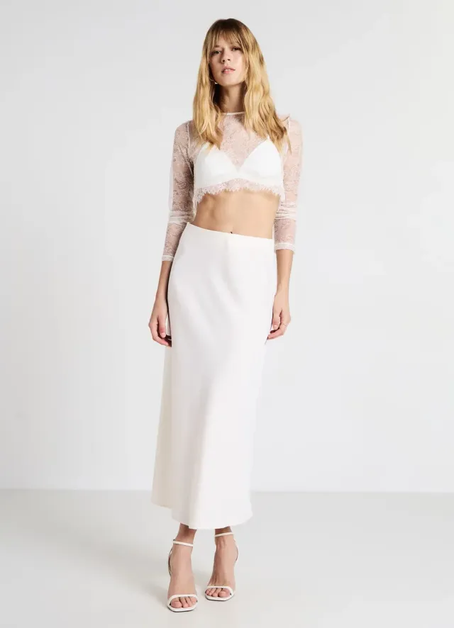 Calliope top crop dentelle femme manches longues floral