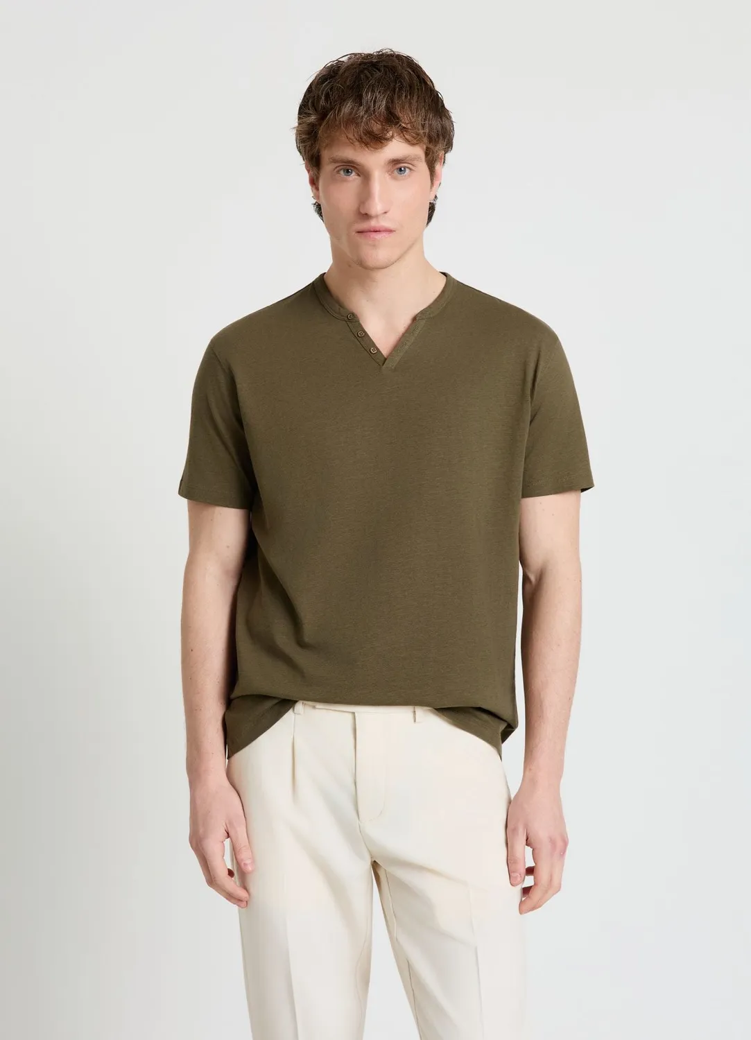 Calliope t-shirt homme henley uni effet flammé