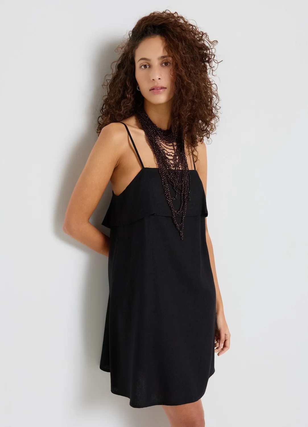 Calliope Robe mini évasée lin femme volant