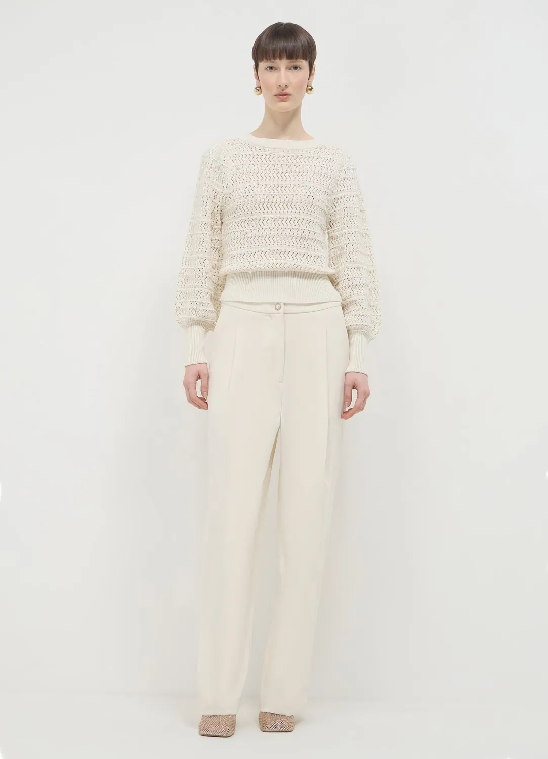 Calliope pull perles femme col rond coton